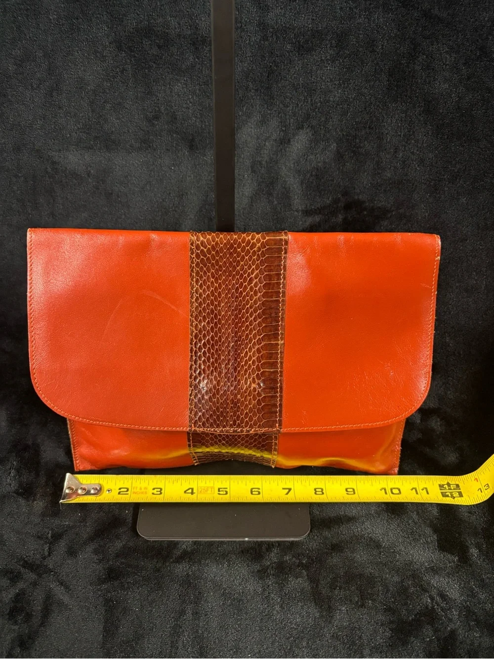 Vintage David Mehler for DAME Snakeskin Leather Orange Envelope Clutch